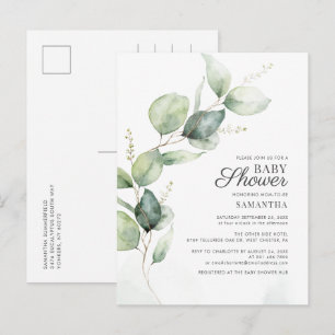 Elegant Botanical Eucalyptus Sunflower Baby Shower Invitation Postcard