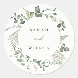 Elegant Botanical Eucalyptus Watercolor Wedding Classic Round Sticker