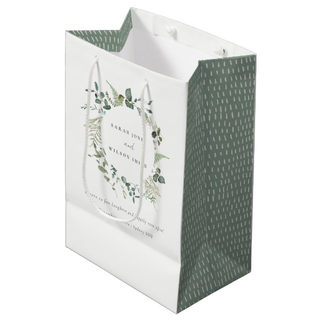 Elegant Botanical Eucalyptus Watercolor Wedding Medium Gift Bag (Front Angled)