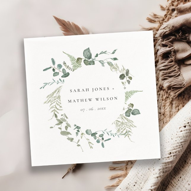Elegant Botanical Eucalyptus Watercolor Wedding Napkin (Creator Uploaded)