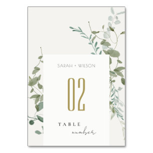 Elegant Botanical Eucalyptus Watercolor Wedding Table Number