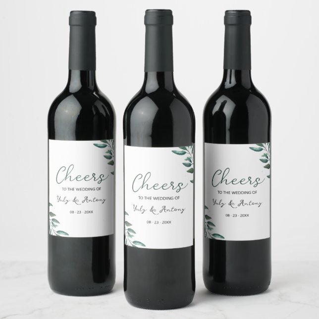 Elegant Botanical Eucalyptus Wedding Overlay Wine Label (Bottles)