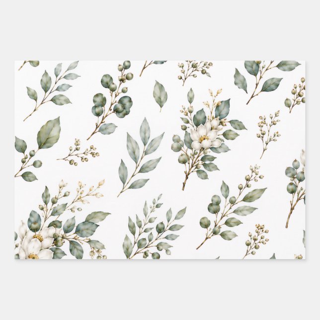 Elegant Botanical Eucalyptus Wrapping Paper Sheet (Front)
