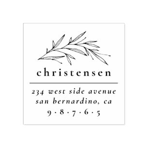 Elegant Botanical Family Name & Return Address Rubber Stamp