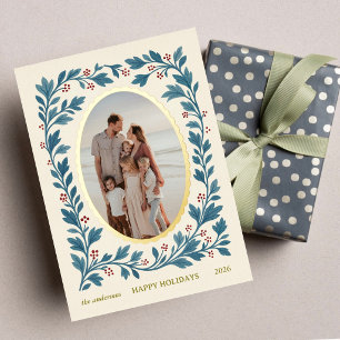 Elegant Botanical Family Photo Holiday Card