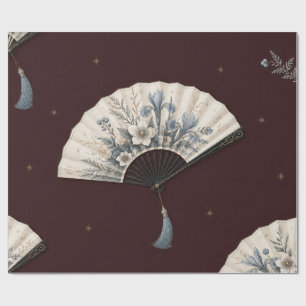 Elegant Botanical Fan Christmas Garnet Wrapping Pa Paper