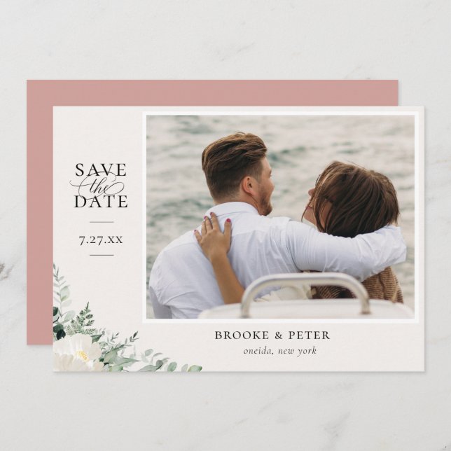 Elegant Botanical Flat Save The Date Card (Front/Back)