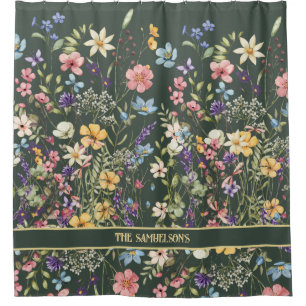 Elegant Botanical Flora on Sage Green Shower Curtain