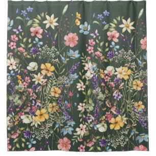 Elegant Botanical Flora on Sage Green Shower Curtain