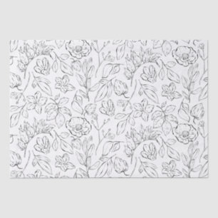 Elegant Botanical Floral Black and White Tissue Paper