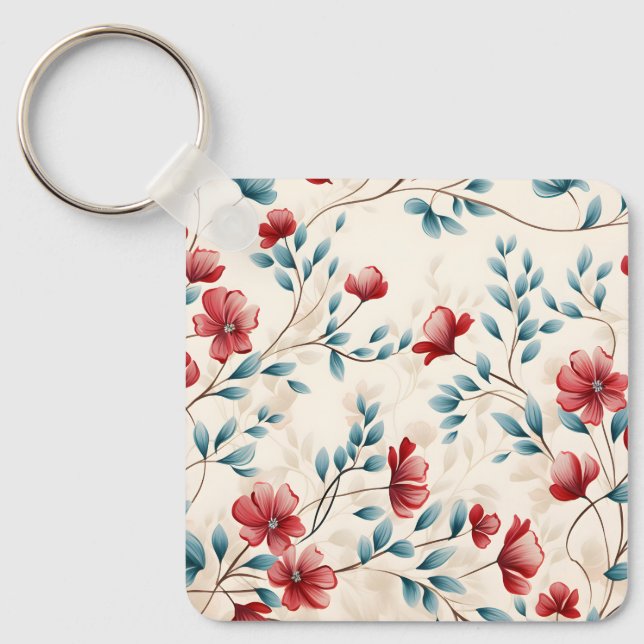 Elegant Botanical Floral Branch Key Ring (Front)