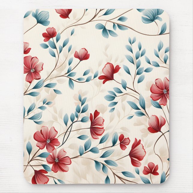 Elegant Botanical Floral Branch Pattern Mouse Mat (Front)