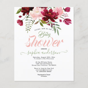 Elegant Botanical Floral Burgundy baby shower Girl Flyer
