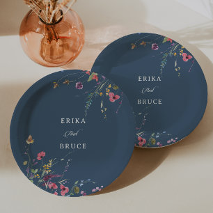 Elegant Botanical Floral Calligraphy Wedding Paper Plate