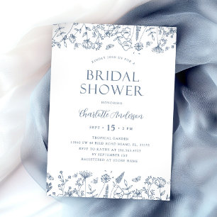 Elegant Botanical Floral Dusty Blue Bridal Shower  Invitation