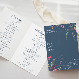 Elegant Botanical Floral Folded Wedding Programme
