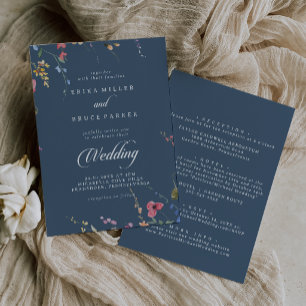 Elegant Botanical Floral Front and Back Wedding Invitation