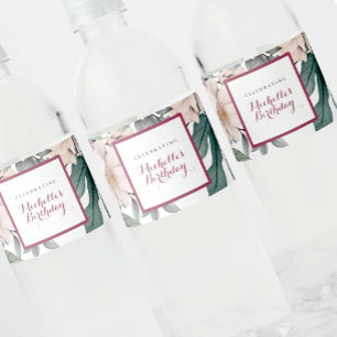 Elegant Botanical Floral Garden Birthday Party Water Bottle Label