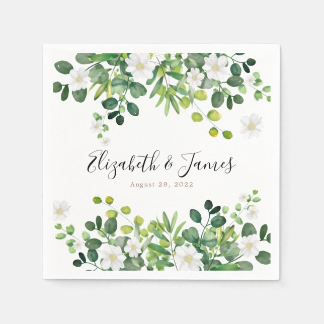 Elegant Botanical Floral Garden Eucalyptus Wedding Napkin (Front)