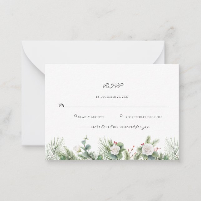 Elegant Botanical Floral Leaves Wedding RSVP Card (Front)