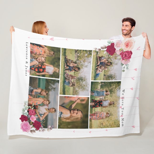 Elegant Botanical Floral Mum 6 Photo Collage gifts Fleece Blanket (In Situ)