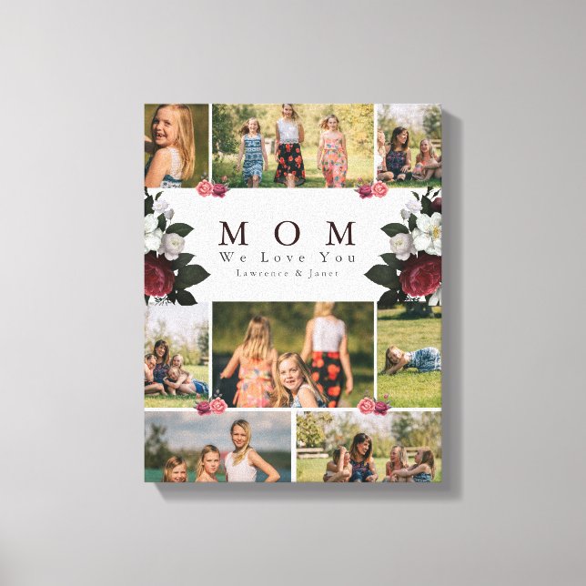 Elegant Botanical Floral Mum 8 Photo Collage gifts Canvas Print (Front)