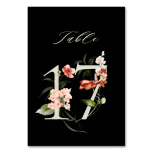 Elegant Botanical Floral Number 17, Black Table Number