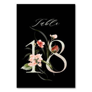 Elegant Botanical Floral Number 18, Black  Table Number