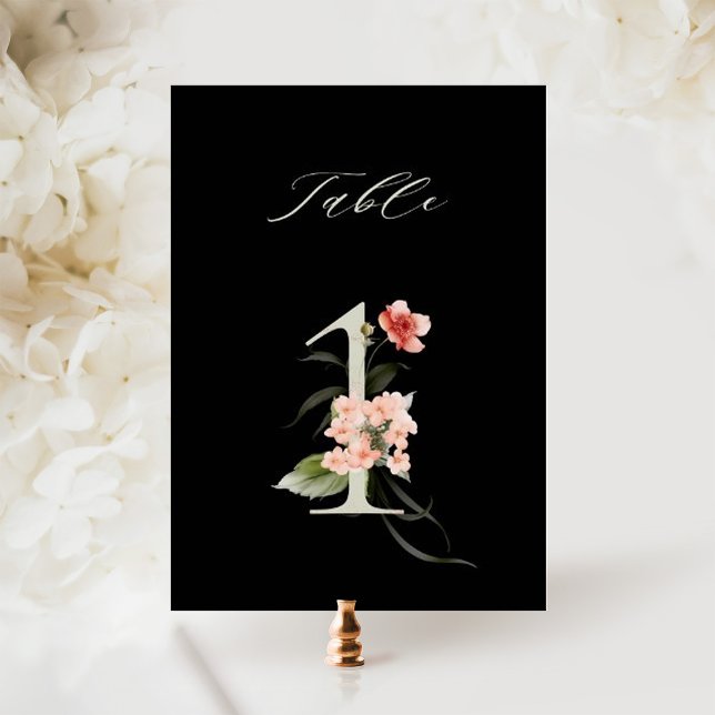 Elegant Botanical Floral Number 1, Black  Table Number (Creator Uploaded)