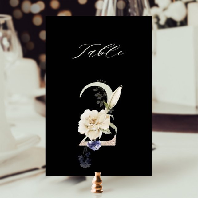 Elegant Botanical Floral Number 2, Black Table Number (Creator Uploaded)