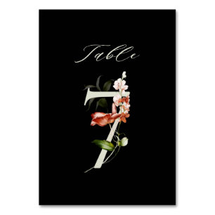 Elegant Botanical Floral Number 7, Black Table Number