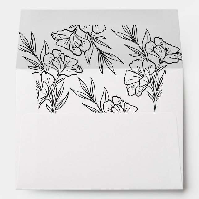 Elegant Botanical Floral Outline Envelope (Back (Bottom))