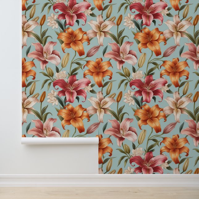 Elegant Botanical Floral Peel and Stick Wallpaper (Application)