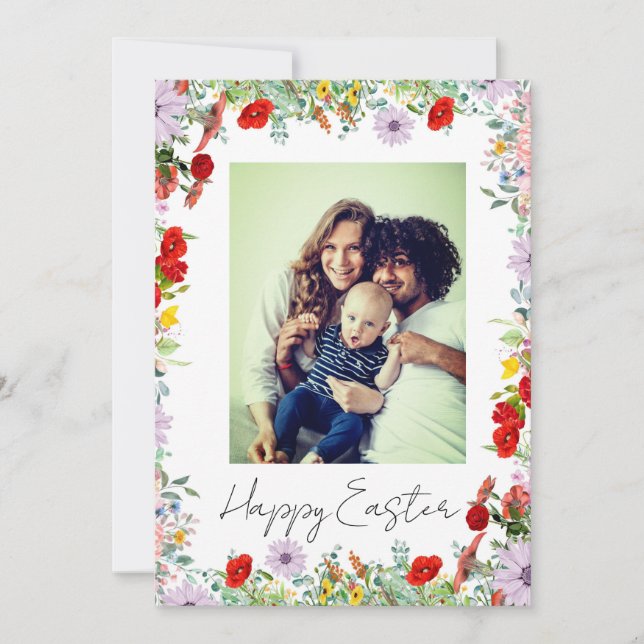 Elegant Botanical Floral Photo Happy Easter  Holiday Card (Front)