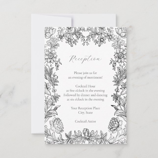 Elegant Botanical Floral Reception Enclosure Card  (Front)