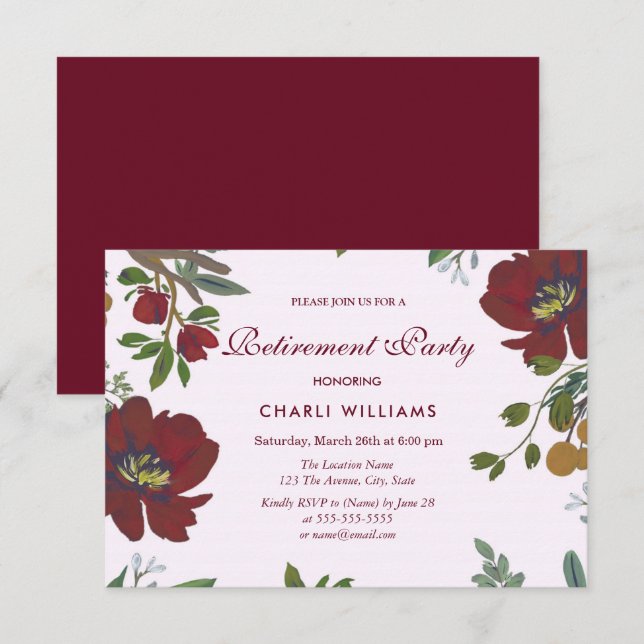 Elegant Botanical Floral Retirement Party Invite (Front/Back)