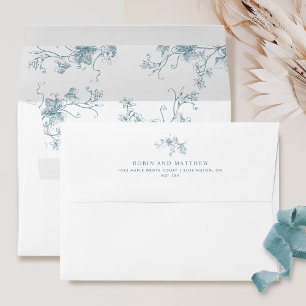Elegant Botanical Floral Sea Glass Wedding Envelope