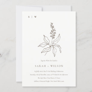 Elegant Botanical Floral Sketch Monogram Wedding Invitation