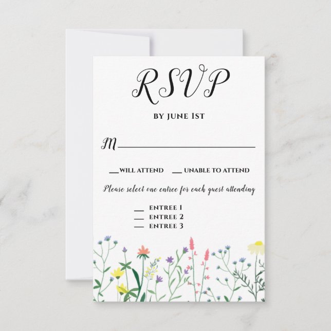 Elegant Botanical Floral Wedding Event 3 Choices RSVP Card (Front)