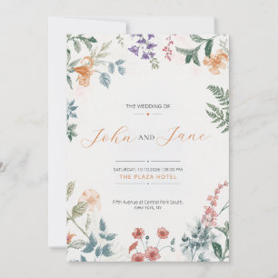Elegant Botanical Floral Wedding Invitation Card T