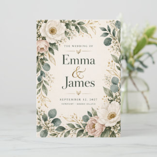 Elegant Botanical Floral Wedding Invitation | Sage