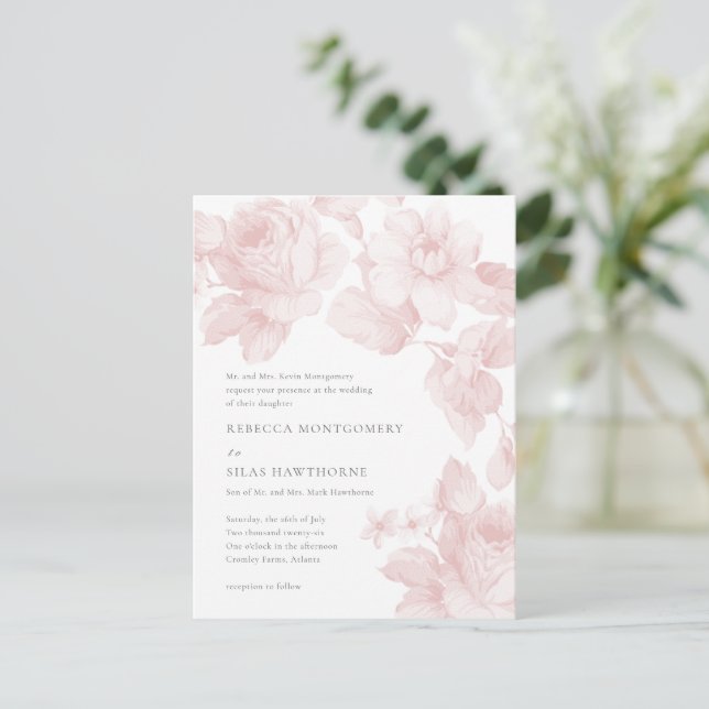 Elegant Botanical Floral Wedding Postcard (Standing Front)