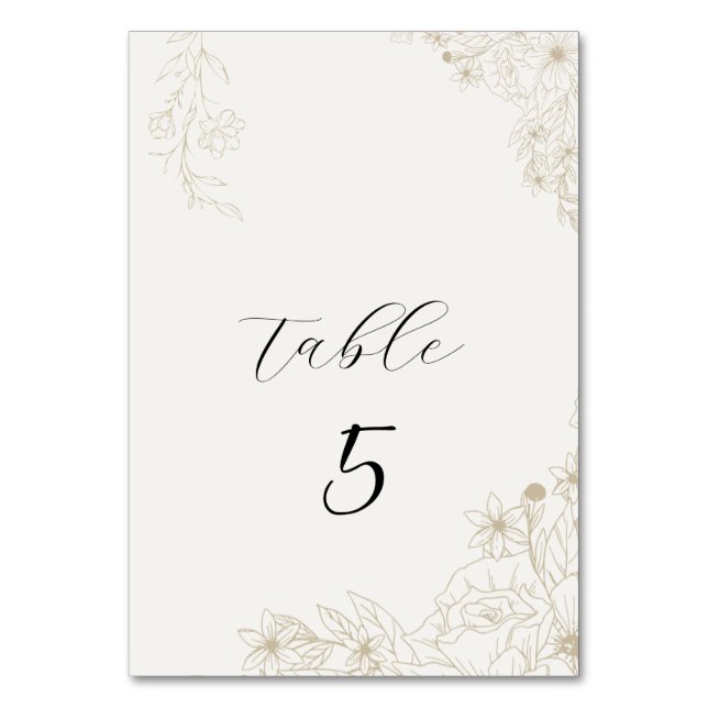 Elegant Botanical Floral Wedding Table Number Card (Front)