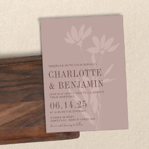 Elegant Botanical Flower Dusty Mauve Wedding Invitation