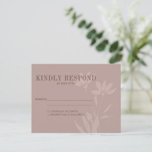 Elegant Botanical Flower Dusty Mauve Wedding  RSVP Card