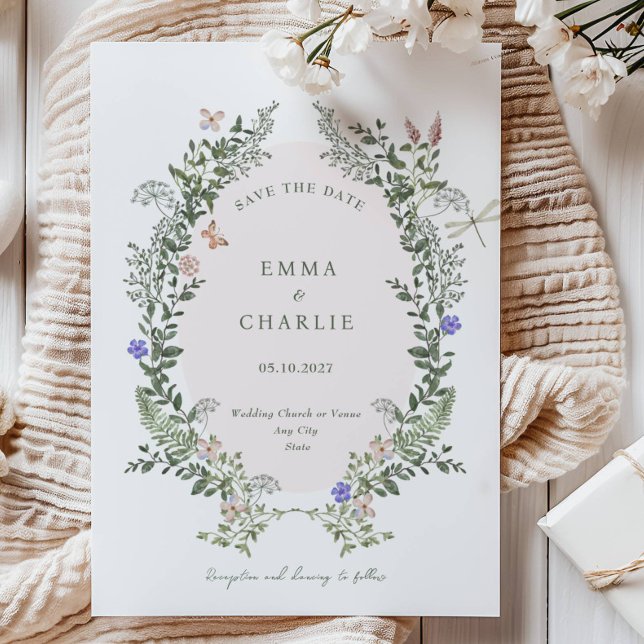 Elegant Botanical Flowers Wedding Save the date Invitation (Creator Uploaded)