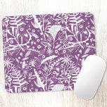 Elegant Botanical Folage Purple Mouse Mat<br><div class="desc">Pretty floral botanical silhouettes of nature,  white foliage,  leaves and flowers on a purple background.</div>
