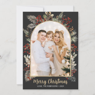 Elegant Botanical Foliage Arch 1 Photo Christmas Holiday Card