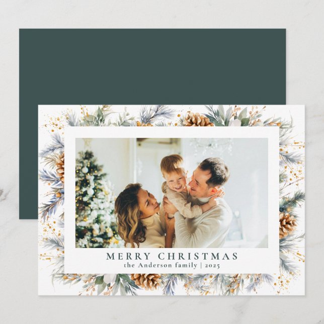 Elegant Botanical Foliage | Dark Green Christmas Holiday Card (Front/Back)
