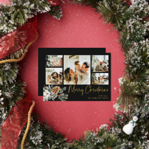 Elegant Botanical Foliage Multi Photo Christmas Foil Holiday Card